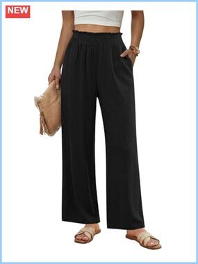 Wide Leg Paper Bag Linen Blend Palazzo Pants High Waisted Casual Summer